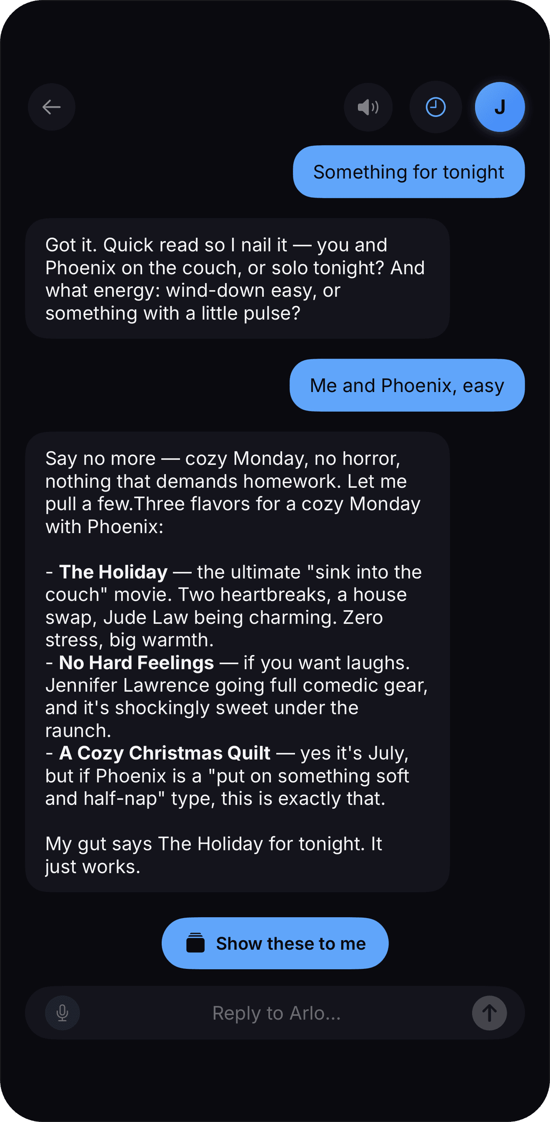 Chatting with Arlo about tonight